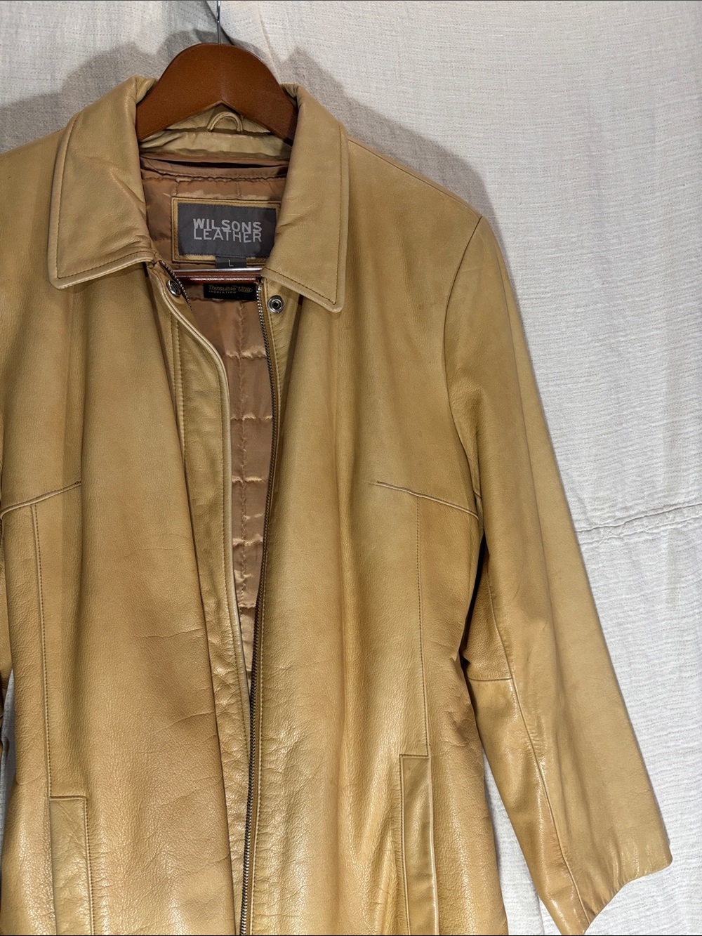 Vintage Wilson’s Leather Tan Zip Front Jacket Coat Quilted Liner Size Large - Picture 12 of 16